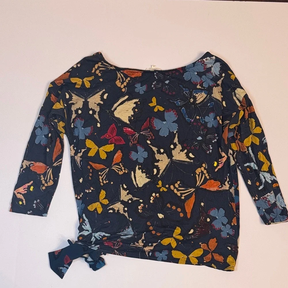 Anthropologie Weston Butterfly Print Tie Hem Top Size Medium